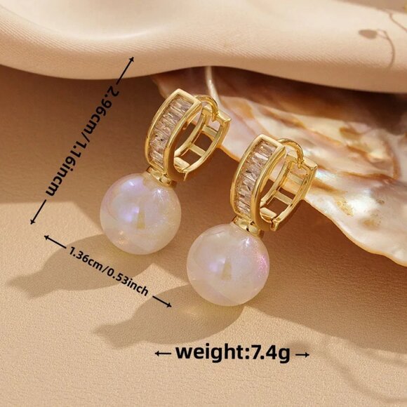 3/$35 Gold Tone Copper Pearl Drop Huggie Earrings CZCubic Zirconia Accents - Picture 4 of 9